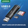 UGREEN SD Card Reader Portable USB 3.0 Dual Slot Flash Memory Card Adapter Hub for TF, SD, Micro SD, SDXC, SDHC, MMC, RS-MMC, Micro SDXC, Micro SDHC, UHS-I for Mac, Windows, Linux, Chrome, PC, Laptop. 