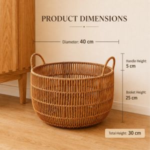 PP Rattan-Look Laundry Basket Large Storage Basket with Handles Bedroom Bathroom Clothes Organizer