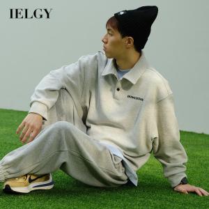 IELGY mens loose polo collar design niche shirt