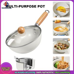 Vodool Ceramic Wok Pan with Lid Nonstick Wok Round Flat Bottom Cookware for Cooking