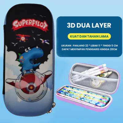 Kotak Pensil 3d Timbul Karakter Dinosaurus / Tempat Alat Tulis / Tempat Pensil