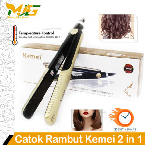 Catok Rambut Kemei KM-327 GOLD Catokan Pelurus Rambut 2 in 1 Lurus/Curly Dengan Temperatur Control