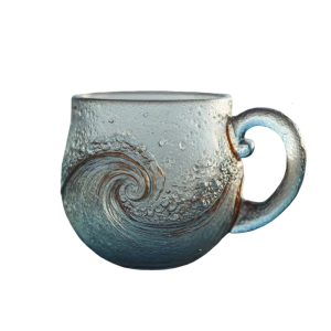 Ocean Themed Artisanal Glass Mug 12Oz Beach Waved Textured Drinking Coffee Cup For Hot Cocktails Enthusiasts