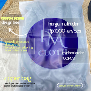100pcs pee zipper custom / zipper bag pakaian / zipper lock skincare / custom packagaing logo dan nama / free design pee zipper sablon