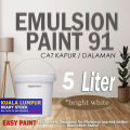 5 Liter Easy Paint - Color Bright White (Cat Kapur/Emulsion 91) (Interior Paint, Undercoat, Wall, Ceiling Paint). 