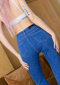 Celana Jeans Cutbray Sobek Wanita Hightwaist Casual Panjang Cewek Stretch