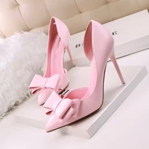 Spring Summer 2023 Korean Style High Heels with Butterfly Knot Hollow out Design Pointed Toe Womens Shoes White Fashion Single Shoes㏇0702