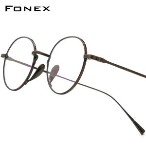 FONEX Gọng kính Titan phụ nữ thiết kế thương hiệu Tròn Kiểu retro cổ điển Kính mắt nam Full-rim Nhật Bản chất lượng cao siêu nhẹ tùy chỉnh kính mắt cho mắt 85717
