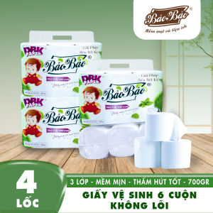 Combo 6 Lốc Giấy Vệ Sinh Bảo Bảo 700g - 6 cuộn không lõi xanh lá-  mềm mịn tan trong nước