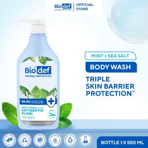 Biodef Mint - Sea Salt Botol 550ml Sabun Mandi Cair Antiseptik Aman dan Halal Sabun Mandi Melembabkan Whitening Sabun Mandi Cair untuk Kulit Kering