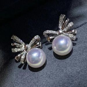 Montagne Jewelry Natural 7.5-8mm Seawater White Pearl Earring Bow knot Design Fine Jewellery 925 Silver Earring Stud Earring
