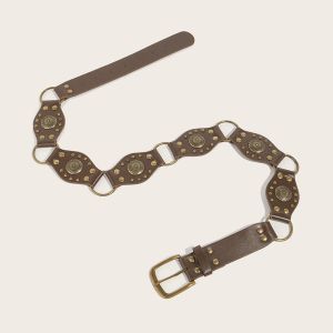 DORADO Gothic steampunk Thắt lưng Da PU Vòng đệm Đinh tán cổ điển Thắt lưng cinch Thời trang Y2K Nữ