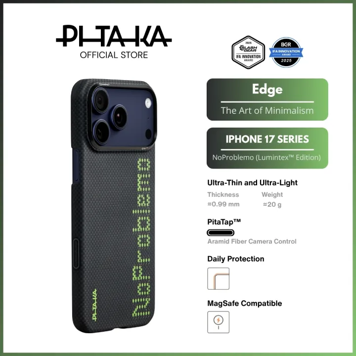 PITAKA iPhone 17 Pro/Pro Max - Ultra-Slim Edge Case - Magnetic/PitaTap™ Button (NoProblemo - Lumintex™ Edition)