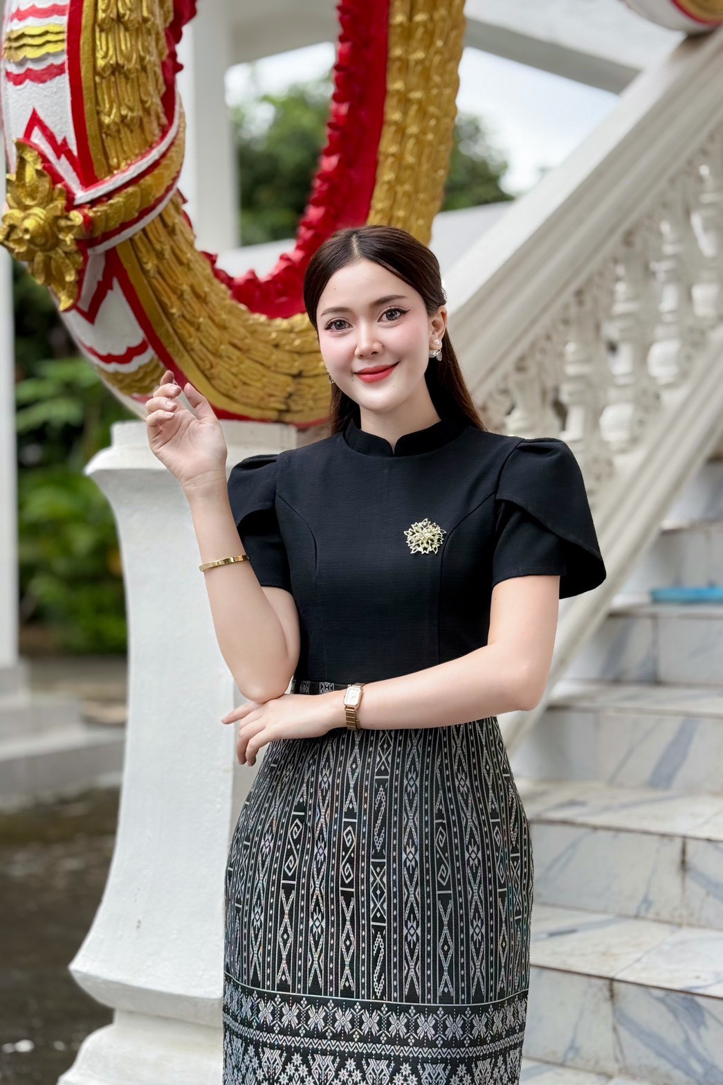 เดรสไทยดำอัดกาว ทรงเข้ารูป ใส่แล้วเพรียว พร้อมส่ง ไซส์ S-2XL มุมมองที่ 13