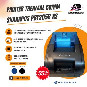 Printer Kasir 58MM Sharkpos PBT-2058 XS Bluetooth Usb Cafe Resto Minimarket Moka Pos Rpp02n PBT2058