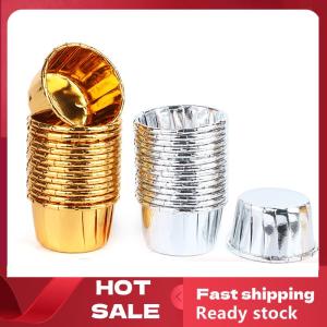 🚚【Local Express Delivery】🚚 50pcs mini cupcake Foil Cupcake Wrapper Paper Gold Silver Cupcake Baking Cups