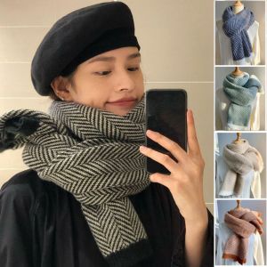 NOVELLEO Thicken Imitate Cashmere Wool Scarf Plush Soft Winter Cashmere Scarves Classic Korean Style Long Shawl Women