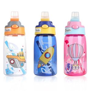 Botol Minum Anak Roket Botol Air Minum Anak 450 ML BPA Free Lucu Motif Karakter Imut dengan Sedotan