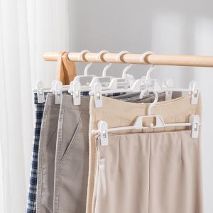 Hanger Trouser Pants Skirt Tudung Antiskid Drying Rack With 2 Clips Home Storage Clothes Adjustable Hangers Plastic