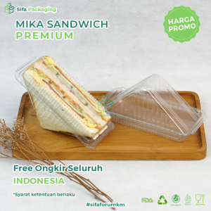 Mika Sandwich Segitiga Mika Box Sando Mika Sanwich Buah Tempat Roti dengan pengunci Mika Box Segitiga Premium isi 50 pcs