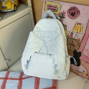 LP9U Y2k Style Angel Wing Backpack Versatile Solid Color Canvas Backpack Creative Lightweight Nylon Backpack for Adults Student