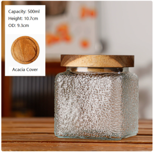 Vintage Embossed Glass Jar Acacia Wood Lid Sealed Kitchen Storage Sugar Food Storage Container Candy Tea Honey Spicer Jar