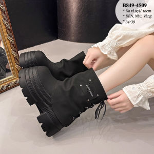 Giày Boots Đế Xuồng Cổ Ngắn Có Áo Phủ - Dây Thắt Phía Sau - Da Vi Sợi -10CM B849-4509