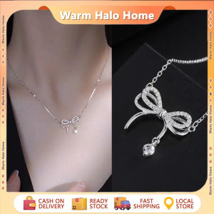 Elegant Bow Pendant Silver Necklace for Women Bow Zircon Pendant Necklace Hypoallergenic Jewelry Valentine Gift