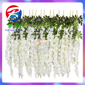 【Ready Stock】1 pieces of 110cm wisteria artificial flower wreath fake plant leaves DIY hanging rattan family party wedding decoration rattan tracking fake flowers