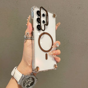 Camera Lens Flip Bracket Stand Case For Samsung Galaxy S23 S24 S25 S22 Ultra Plus FE A56 A36 A26 A16 A17 Magnetic Acrylic Cover