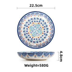 OMK Blue Talavera series 9 inch Ceramic deep plate Salad Bowl Dinner Plate