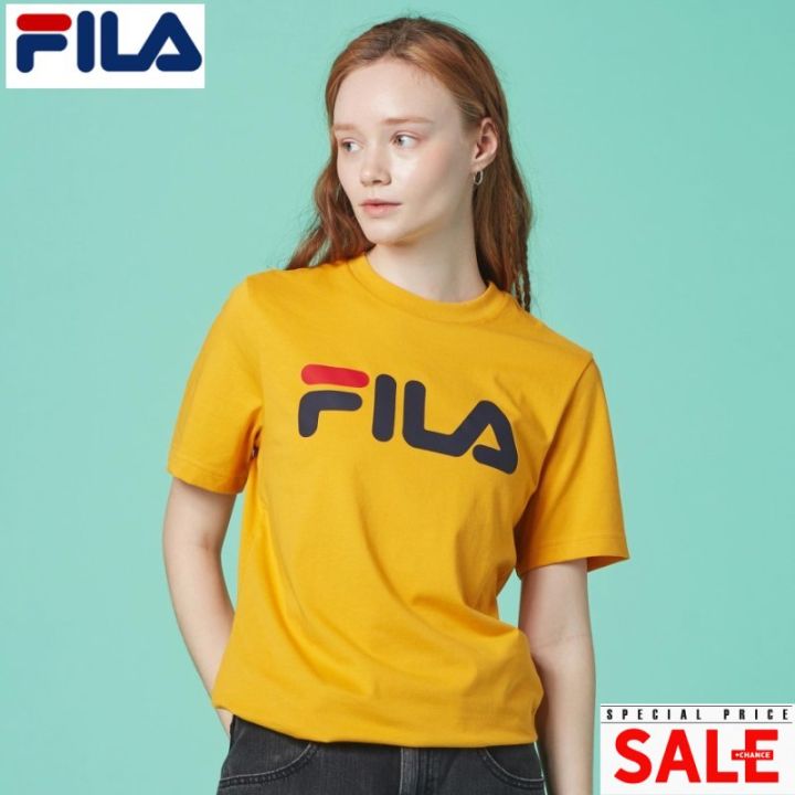 One Size SALE FILA Linear Logo Short Sleeve Yellow T Shirts Korean Size Lazada Singapore