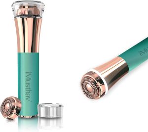 Facial Hair Removal for Women 16mm Dual Ring Floating Head Blade Flawless Painless Electric Face Hair Remover Face Shaver Razor & Trimmer for Upper Lip Chin 18K Gold-Plated / 360°LED Light
