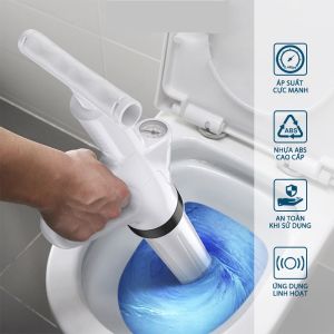 Súng thông tắc bồn cầu thông cống sàn nhà tắm lavabo đa năng tự động có đồng hồ đo áp suất hơi khí nén 8kg cực mạnh đánh bay mọi vật cản hiệu quả cao