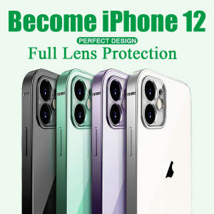 ขอบสี่เหลี่ยมเคสโทรศัพท์นิ่มโปร่งใสชุบแบบตรงสำหรับ iPhone 16 15 14 13 12 11 Pro Max Mini X XR XS Max 8 7 6S Plus + SE 2020แบบใสฝาปิดเคสกันกระแทกเลนส์เต็มขายดี