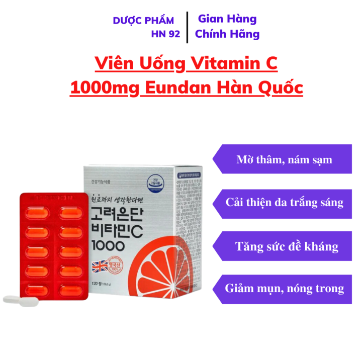 Viên Uống Vitamin C 1000mg Eundan Hàn Quốc, Giúp trắng da, mờ thâm nám ...