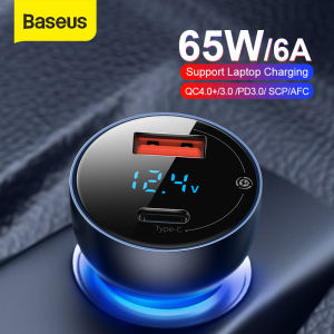 Baseus 65W PPS Car Charger LED Display USB Type C Dual Port Fast Charger PD4.0 QC3.0 Quick Charging For iPhone 14 13 Pro Max 12 SCP Translucent Car Phone Charger For Laptop Samsung Huawei