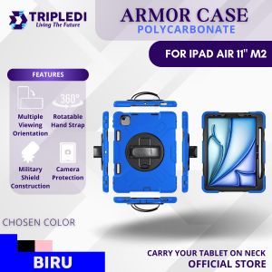 TRIPLEDI Case Armor For iPad Air 11 inch M2 2024 TD0202 Hard Cover Shoulder Strap Casing Silicone Bumper Kickstand TPU Stylus Pen Slot Full Protection Heavy Duty Rugged A2902 A2903 A2904