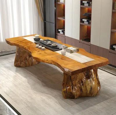 [PRE-ORDER][Factory Direct:TY2] Coffee Tea table solid wood The whole board without splicing Kung Fu big slab Zen new Chinese style modern minimalist creative table and chairs bench set 功夫茶桌椅(ETA: 1mth)