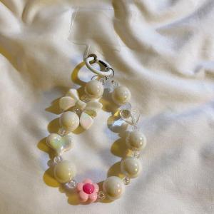 ZAY Trendi Ins Solid Color Kunci Rantai Jantung Bow Manik -manik Rantai Telepon Kamera Telepon Telepon Diy Lanyard Tali gantungan ponsel