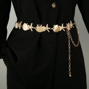 CHENGXU Alloy Pearl Shell Starfish Waist Chain Ornaments Sea Series Starfish Beach Body Chain Y2K Ins Adjustable Bohemian Shell Waist Belt Women