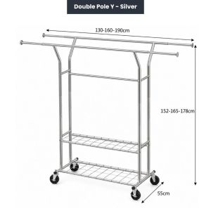 Easyhome.sg Premium Heavy Duty Clothes Rack with Wheels Single Rack with Wheels Adjustable Single Double Pole Electroplated clothes drying rack