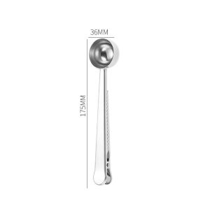 2 in 1 Coffee Scoop with ClipStainless Steel Coffee Measuring Spoon with Bag Seal Clip