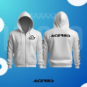 Hoodie Sweater Jaket Jumper HSCLO ACERBIS WHITE ZIPPER HOODIE Bahan Fleece Jaket Lengan Panjang Ukuran Jumbo Big Size XS S M L XL XXL 3XL 4XL 5XL