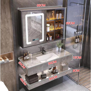 [Cozy ]Bathroom Vanity Set Double-Layer Marble Wash Basin Cabinet Set Mirror Cabinet Set Free Tap And Large Capacity