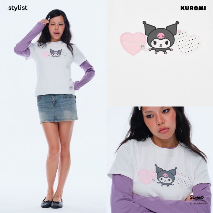 STYLIST | Kuromi - Regular Tee TripleHeartWhite เสื้อยืดพอดีตัว คุโรมิ