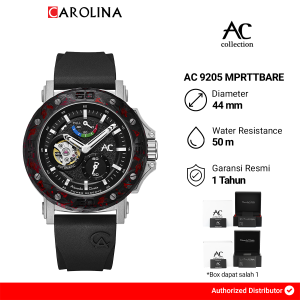 Jam Tangan Pria Alexandre Christie Automatic AC 9205 MPRTTBARE Carbon Bezel Black Dial Black Rubber FKM Strap