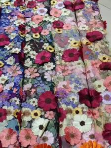 Colorful 3D Flower Embroidered Tulle Fabric Diy Wedding Dress Cloth Textile Mesh Luxury Flower Patch Sewing Lace Fabrics By Yard