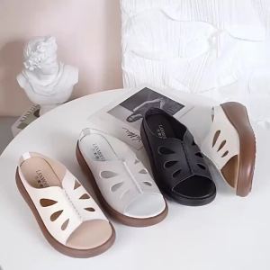 Genuine Soft Leather WomenS Sandals 2025 Summer Mid-Heel Outdoor Lightweight WomenS Wedge Sandals