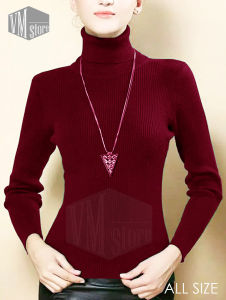VMstore sweater baju rajut wanita leher panjang turtleneck salur sweaters switer rajutan kerah tinggi elastis press slim fit muslim
